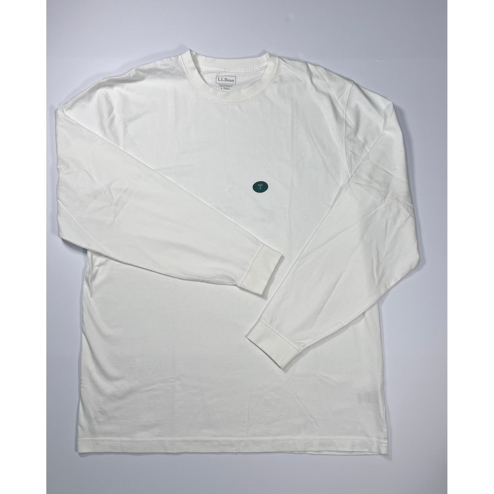 L.L.Bean‎ Long Sleeve T-Shirt Mens L Tall White Cotton Traditional Fit Crewneck